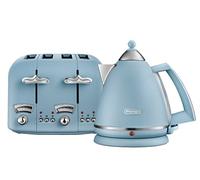 De'Longhi Argento Flora KBX3016 Kettle (3kW) and CTO4 4-Slice Toaster (1800W) (Blue)