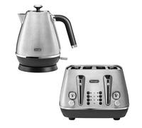 DELONGHI Distinta X 1.7L Kettle & 4 Slice Toaster Stainless Steel in Silver Delonghi Silver