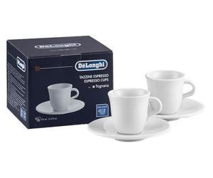 De'Longhi DLSC308 Ceramic Espresso Cups Twin Pack with Saucers 70ml White