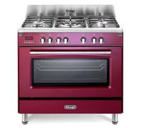 DeLonghi DVRS916-DF/BU 90cm Dual Fuel Range Cooker, Burgundy, A Rated