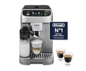 De'Longhi ECAM322.70.SB Magnifica Plus Automatic Coffee Machine with LatteCrema Hot, Bean to Cup Espresso Machine with 18 One-Touch Recipes, Full-Touch Control Panel, 1450W, Silver/Black