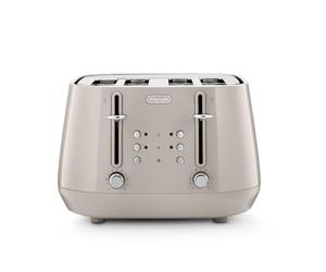 De'Longhi Eclettica BPA Free Metal Toaster CTY4003.BG, 4 Slot Toaster with Reheat and Defrost Functions, Control Panels, Progressive Browning Levels, Pull Crumbs Trays, Stainless Steel, 1800W, Beige