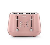 De'Longhi Eclettica BPA Free Metal Toaster CTY4003.PK, 4 Slot Toaster with Reheat and Defrost Functions, Control Panels, Progressive Browning Levels, Pull Crumbs Trays, Stainless Steel, 1800W, Pink
