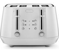 De'Longhi Eclettica BPA Free Metal Toaster CTY4003.W, 4 Slot Toaster with Reheat and Defrost Functions, Control Panels, Progressive Browning Levels, Pull Crumbs Trays, Stainless Steel, 1800W, White