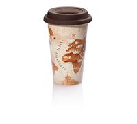 De'Longhi Hot Coffee Travel Mug Ceramic Thermal Double Wall + Silicone Lid, 10 oz, Adventurer Theme