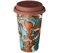 De'Longhi Hot Coffee Travel Mug Ceramic Thermal Double Wall + Silicone Lid, 10 oz, Taster Theme
