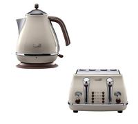 DELONGHI Icona Vintage 1.7L Kettle & 4 Slice Toaster Beige Delonghi Beige