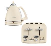 Kettle 1.7L & 4 Slice Toaster Set, Argento Delonghi Beige 2 Pack