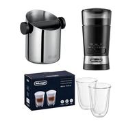 Delonghi Knock Box, Grinder & Latte Glasses