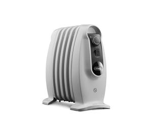 De'longhi Oil Filled Radiator - 500W， 5 Fins， Mini Size， Mechanical Control - White， TRNS0505M