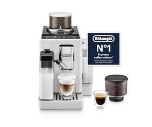 De'Longhi Rivelia EXAM440.55.W, Fully Automatic Coffee Machine with LatteCrema Hot, Automatic Milk Frother, Compact Size Bean to Cup Coffee Machine, 16 Recipes, Touch Colored Display, Arctic White