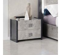 delora high gloss bedside cabinet with 2 drawers in grey stone effect