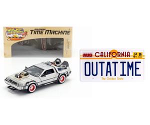 DeLorean Back to the Future 3 + Metal Stamped License Plate 1:24 Car PF10