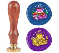 DELORIGIN 1" Book Flower Wax Seal Stamp Retro Coffee Cup Sealing Stamps Removable Brass Head Seal Stamp with Wooden Handle Sealing Wax for Greeting Card Letter Invitations Wedding Envelope Birthday
