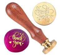 DELORIGIN 1" Brass Wax Seal Stamp Head with Wooden Handle, Thank You Words, Removable, Embossed, Clear, Paper, Metal Compatible, Craft, Invitations, Envelopes, Gift Packing, Decoration