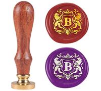 DELORIGIN 1" Lion Emblem Letter B Wax Seal Stamp Alphabet Sealing Stamps Removable Brass Head Seal Stamp with Wooden Handle Sealing Wax for Greeting Card Letter Invitations Gift Card Envelope Craft