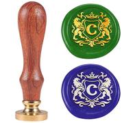 DELORIGIN 1" Lion Emblem Letter C Wax Seal Stamp Alphabet Sealing Stamps Removable Brass Head Seal Stamp with Wooden Handle Sealing Wax for Greeting Card Letter Invitations Gift Card Envelope Craft
