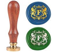 DELORIGIN 1" Lion Emblem Letter F Wax Seal Stamp Alphabet Sealing Stamps Removable Brass Head Seal Stamp with Wooden Handle Sealing Wax for Greeting Card Letter Invitations Gift Card Envelope Craft