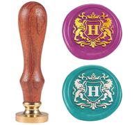 DELORIGIN 1" Lion Emblem Letter H Wax Seal Stamp Alphabet Sealing Stamps Removable Brass Head Seal Stamp with Wooden Handle Sealing Wax for Greeting Card Letter Invitations Gift Card Envelope Craft