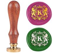 DELORIGIN 1" Lion Emblem Letter K Wax Seal Stamp Alphabet Sealing Stamps Removable Brass Head Seal Stamp with Wooden Handle Sealing Wax for Greeting Card Letter Invitations Gift Card Envelope Craft