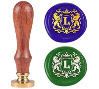 DELORIGIN 1" Lion Emblem Wax Seal Stamp Letter L Sealing Stamps Removable Brass Head Seal Stamp with Wooden Handle Sealing Wax for Greeting Card Letter Invitations Gift Card Envelope Packing Craft
