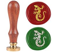 DELORIGIN 1" Lizard Wax Seal Stamp Art Pattern Sealing Stamps Removable Brass Head Seal Stamp with Wooden Handle Sealing Wax for Greeting Card Letter Invitations Gift Card Envelope