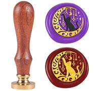 DELORIGIN 1" Moon Cat Wax Seal Stamp Retro Dreamy Sealing Stamps Removable Brass Head Seal Stamp with Wooden Handle Sealing Wax for Greeting Card Letter Invitations Gift Card Envelope Birthday