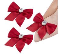DELORIGIN 1 Pair Bow Shoe Clips Wedding Red Rhinestone Bow Shoe Buckles Bridal Removable Shoe Clips Bowknot Shoe Buckle Bag Clothing Hair Decorations Charms for Women Party Heels Flats Pumps