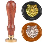 DELORIGIN 1" Tiger Totem Wax Seal Stamp Art Animal Pattern Sealing Stamps Removable Brass Head with Wooden Handle Sealing Wax for Animal Lover Greeting Card Letter Invitations Gift Card