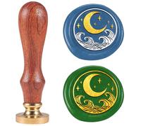 DELORIGIN 1" Wax Seal Stamp Waves and Moon, Retro Sealing Stamps Removable Brass Head with Wooden Handle Star Seal Stamp Sealing Wax for Envelope Greeting Card Gift Letter Invitations Decoration