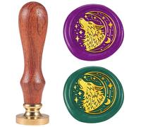DELORIGIN 1" Wolf and Moon Wax Seal Stamp, Retro Sealing Stamps Removable Brass Head with Wooden Handle Seal Stamp Moon Sealing Wax for Envelope Greeting Card Letter Wedding Invitations Gift Wrapping