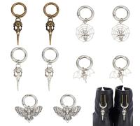 DELORIGIN 10 Pcs 5 Styles Metal Insect Charms - Alloy Punk Shoe Decorations With Spring O Ring - Moth, Bat, Spider Webs, Skeleton Shape Pendants for Cosplay