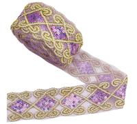 DELORIGIN 10 Yards Purple Lace Ribbon Trim Embroidered Lace Edge Gold Sequins 63mm Wide Ribbon for Stitching Embroidery Sewing Lace Materials DIY Artwork Decorative Lace Trim Crafts