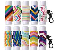 DELORIGIN 10PCS Abstract Colorful Lines Lip Balm Keyring Modern Lipstick Holder Pouch Clip on Lip Gloss Sleeves with Metel Clasp Elastic Chapstick Holder for Lipbalm Chapstick Storage
