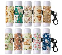 DELORIGIN 10pcs Animals Flowers Lip Balm Holder Keychain Lipstick Sleeves with Metel Clasp Chapstick Elastic Sleeves Lip Gloss Keychain Holder for Lip Balm Chap Stick Storage