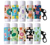 DELORIGIN 10PCS Cats Plants Drinks Donuts Lip Balm Keyring Colorful Lipstick Holder Pouch Clip on Lip Gloss Sleeves with Metel Clasp Elastic Chapstick Holder for Lipbalm Chapstick Storage