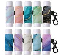 DELORIGIN 10PCS Marble Pattern Lip Balm Keyring Colorful Lipstick Holder Pouch Clip on Lip Gloss Sleeves with Metel Clasp Elastic Chapstick Holder for Lipbalm Chapstick Storage