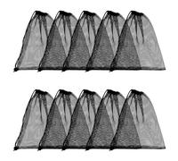DELORIGIN 10pcs Mesh Drawstring Bag 10 x 12 inch Black Small Bags With Pull Rope Thicken Portable Storage Bags Outdoor Mesh Organizer Bag for Travel Hike Sports Diving Beach Collecting