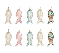 DELORIGIN 10Pcs Natural Shell Fish Charms 5 Colors Iridescent Abalone Shell Fish Pendants with Stainless Steel Jump O Rings for Jewelry Making Bracelet Necklace DIY Craft Supplies