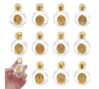 DELORIGIN 11 Pcs Glass Holy Water Bottles 0.5 Floz Embossed Glass Holy Water Bottles Refillable Travel Empty Containers Church Decorations Portable Gifts for Home Wedding Baptism Party, Gold