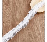 DELORIGIN 11 Yards White Fabric Pleated Lace Edge Trim, Cotton Mesh Pleated Ribbon, Retro Double Ruffle Dress Decoration Fabric Embroidered Applique Sewing for Women Sewing Pocket Costume Craft