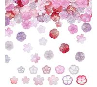 DELORIGIN 110Pcs Glass Flower Beads Transparent Cherry Blossom Loose Spacer Beads 11 Styles Cute Floral Charms for DIY Jewelry Making Bracelets Necklaces Earrings Wedding Decoration Gifts