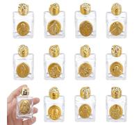 DELORIGIN 11PCS Holy Water Bottles 0.5 Floz (15ml) Mini Embossed Glass Holy Water Container with Gold Cap Clear Empty Refillable Holder Bottle for Church Family Communion Gifts
