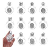 DELORIGIN 12 Pcs Glass Holy Water Bottles 0.5 Floz Embossed Glass Holy Water Bottles Refillable Travel Empty Containers Church Decorations Portable Gifts for Home Wedding Baptism Party, Silver