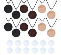 DELORIGIN 12 Sets Wooden Embroidery Necklace Kit Pendant Trays Base Blanks with Cabochons and Ropes 3 Colors 24mm DIY Embroidery Cabochon Wood Bezel Blanks for Jewelry Making Crafts Projects