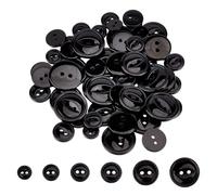 DELORIGIN 120pcs Black Fish Eye Buttons for Crafts, 2 Hole Cute Button for Sewing 6 Styles Resin Flat Round Buttons for Clothing T-Shirt Buttons Set for DIY Sewing Crafts Clothe Blazer Suit 0.35-0.9in