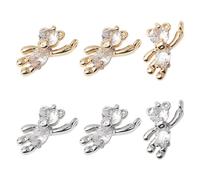DELORIGIN 12pcs Bear Charms 2 Colors Brass Cubic Zirconia Stone Pendants Teddy Bear Dangle Hanging Charm Ornaments Cute Animal Jewellery Accessories for DIY Earring Necklace Bracelet Crafts Making