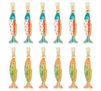 DELORIGIN 12Pcs Brass Enamel Fish Charms Colorful Fish Pendants with Jump Rings Bohemian Style Fishes Spacer Beads for Jewelry Making Bracelet Necklace DIY Crafts Handmade Gift