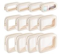 DELORIGIN 12pcs Clear Makeup Bags with Zipper 3 Sizes PVC Toiletry Bag Waterproof Portable Cosmetic Case Organizer Pouch for Women Wedding Bridal DIY Gifts Travel Vacation Airport Fitness (White)