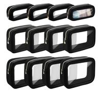 DELORIGIN 12pcs Clear Makeup Bags with Zipper 3 Sizes PVC Toiletry Bag Waterproof Portable Cosmetic Case Organizer Pouch for Women Wedding Bridal DIY Gifts Travel Vacation Airport Fitness (Black)
